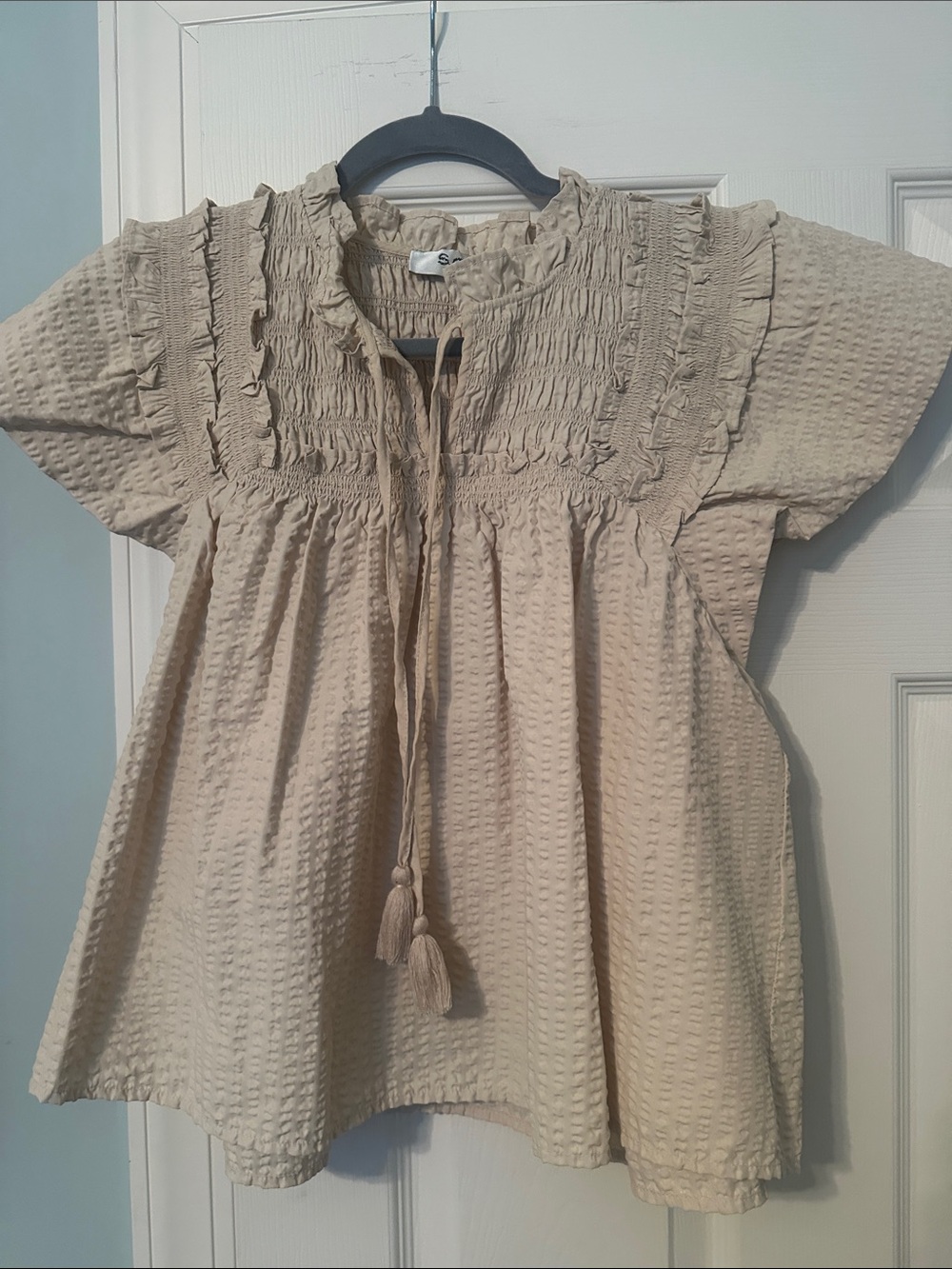 Sea New York Beige Smocked Tassel Tunic Top